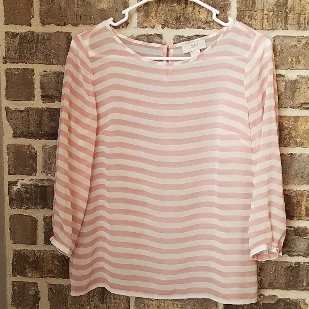 ❤Loft Petite XSP Sheer Pink and White Striped Top